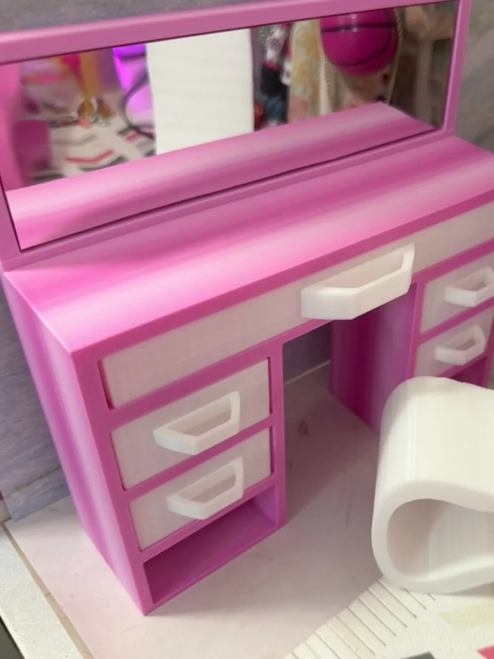 Barbie Vanity Makeup Table with Mirror and Chair | 11.5 Inch Doll Furniture